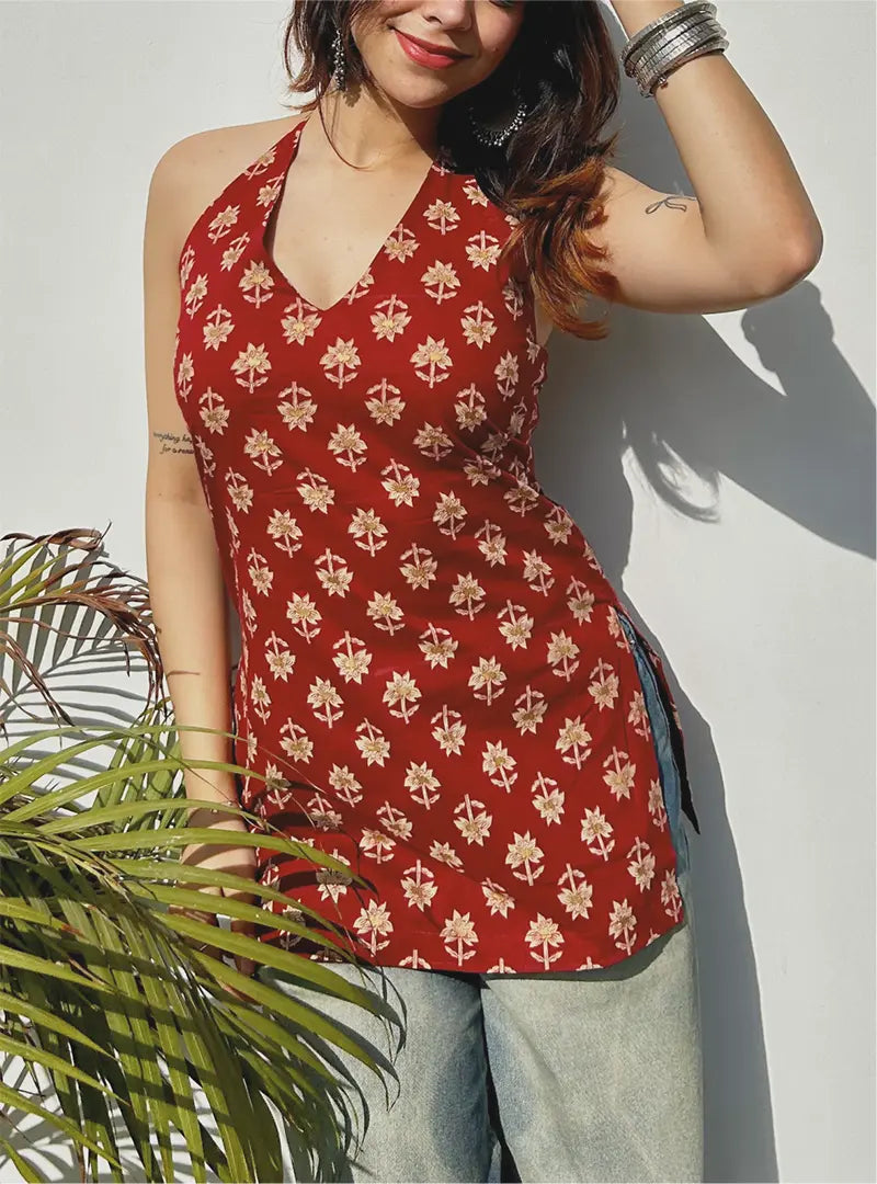 Channa Halter Neck Kurti by Evara