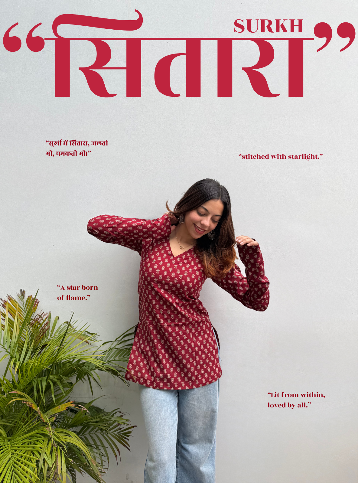 Surkh Sitara Straight Sleeves Kurti by Evara