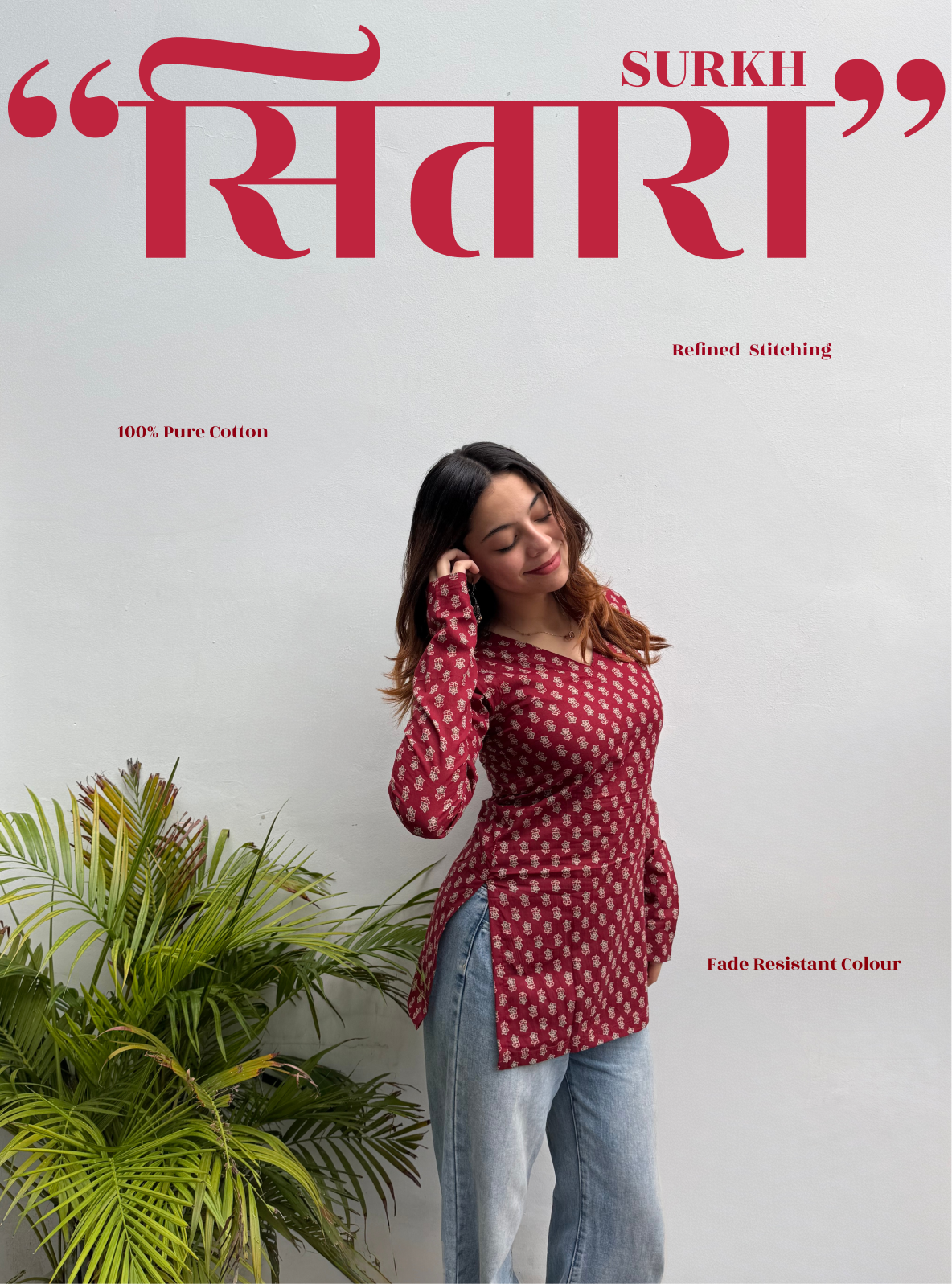 Surkh Sitara Straight Sleeves Kurti by Evara