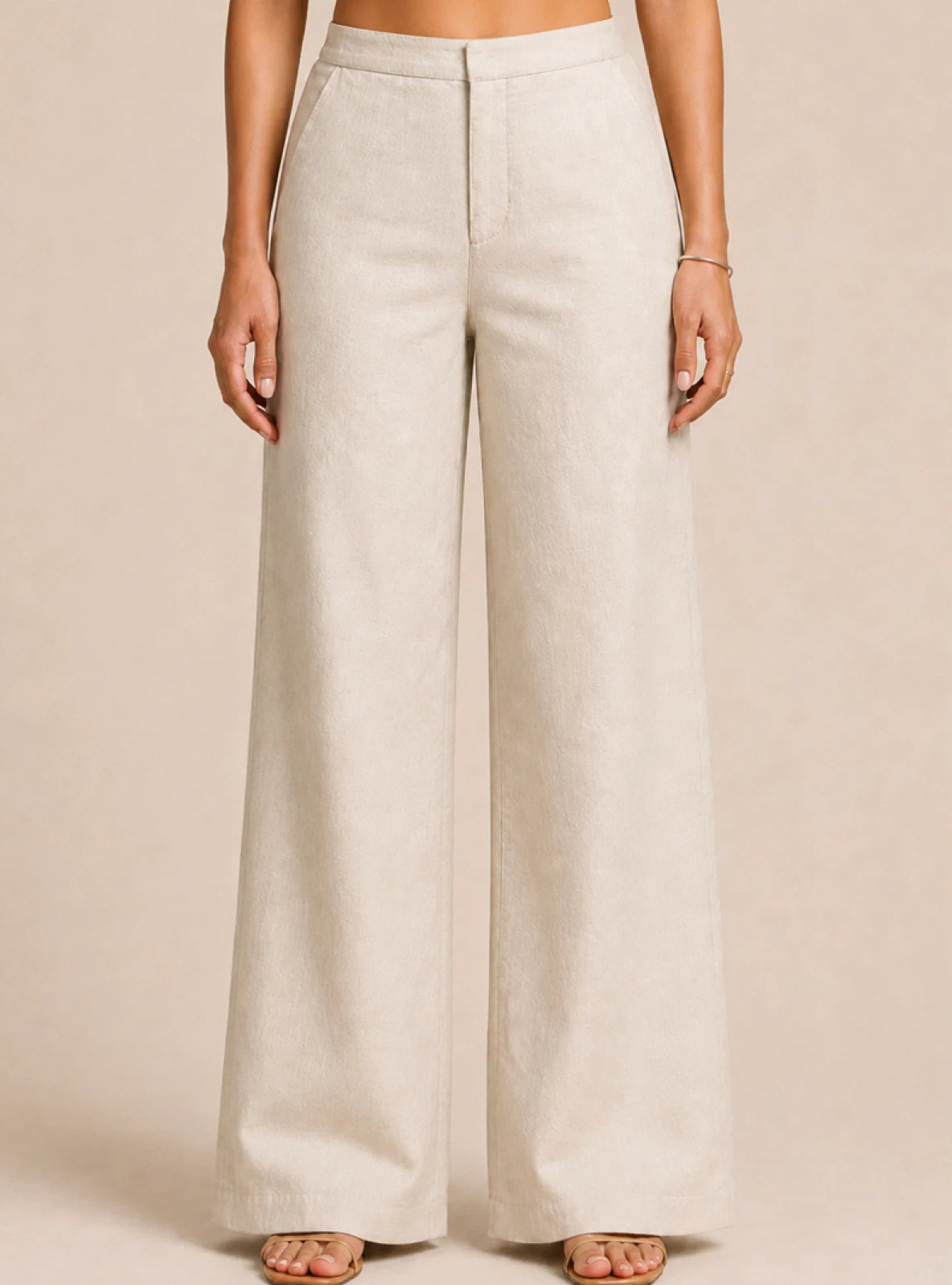 Off White Cotton Linen Relaxed Fit Pants