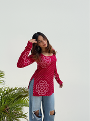 Phoolwari Straight Sleeves Kurti by Evara