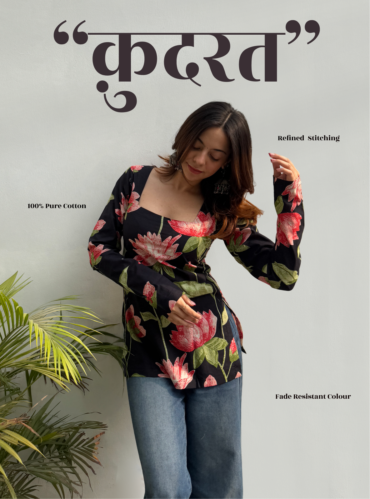 Kudrat Square Neck Kurti by Evara