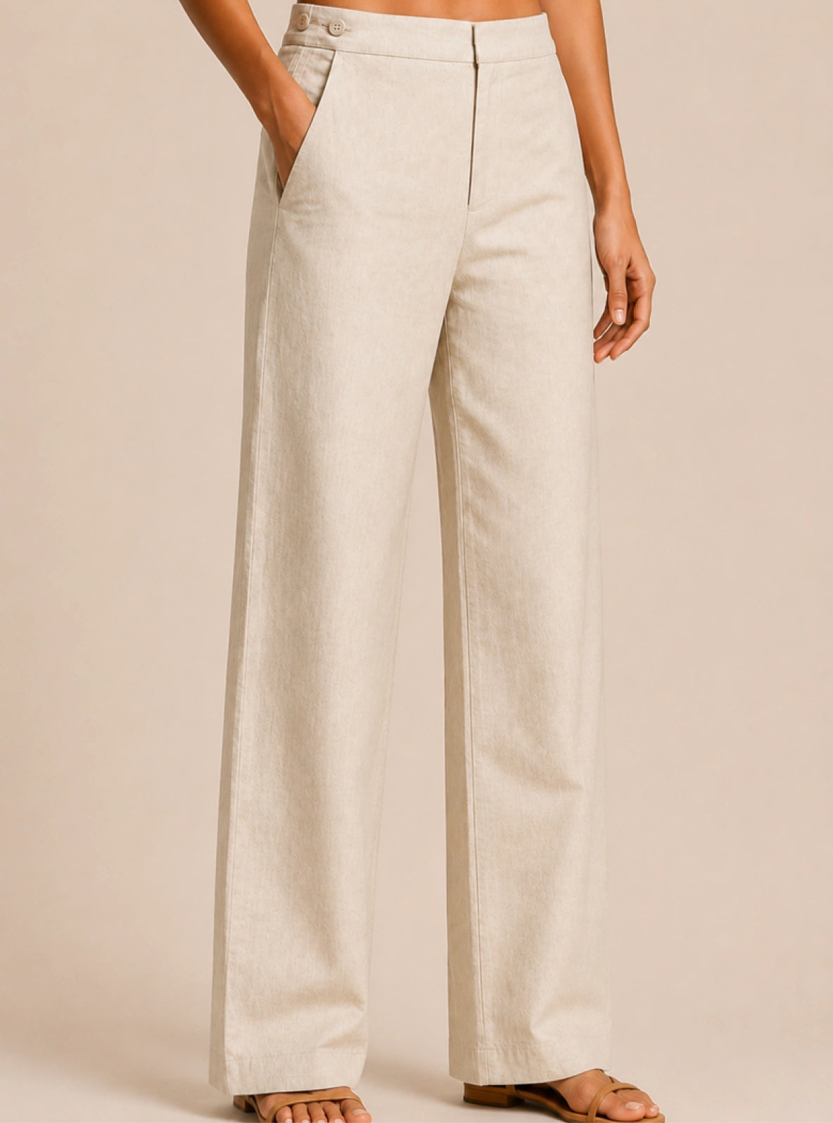 Off White Cotton Linen Relaxed Fit Pants