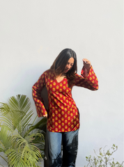 Gulabi Laila Bell Sleeves Kurti by Evara