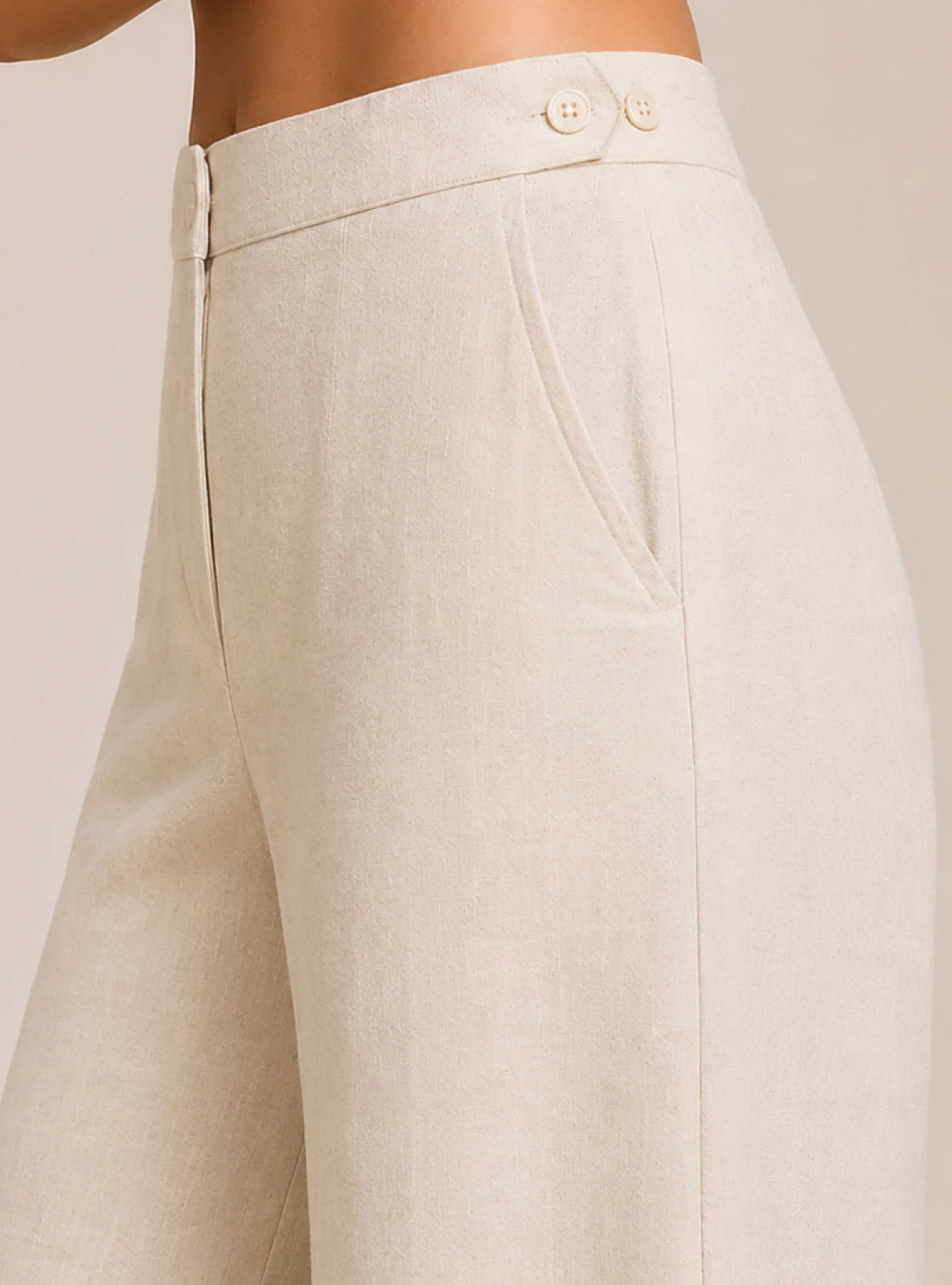 Off White Cotton Linen Relaxed Fit Pants