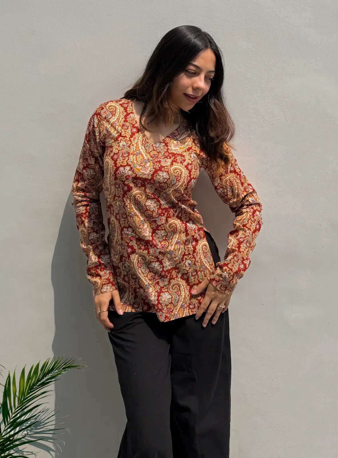 Phoolkari Straight Sleeves Kurti
