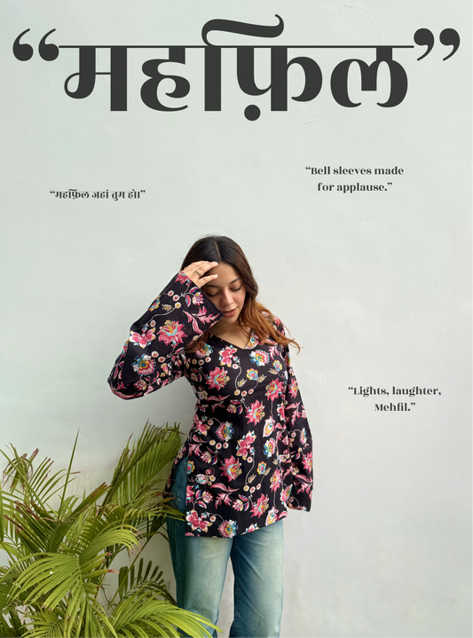 Mehfil Bell Sleeves Kurti by Evara
