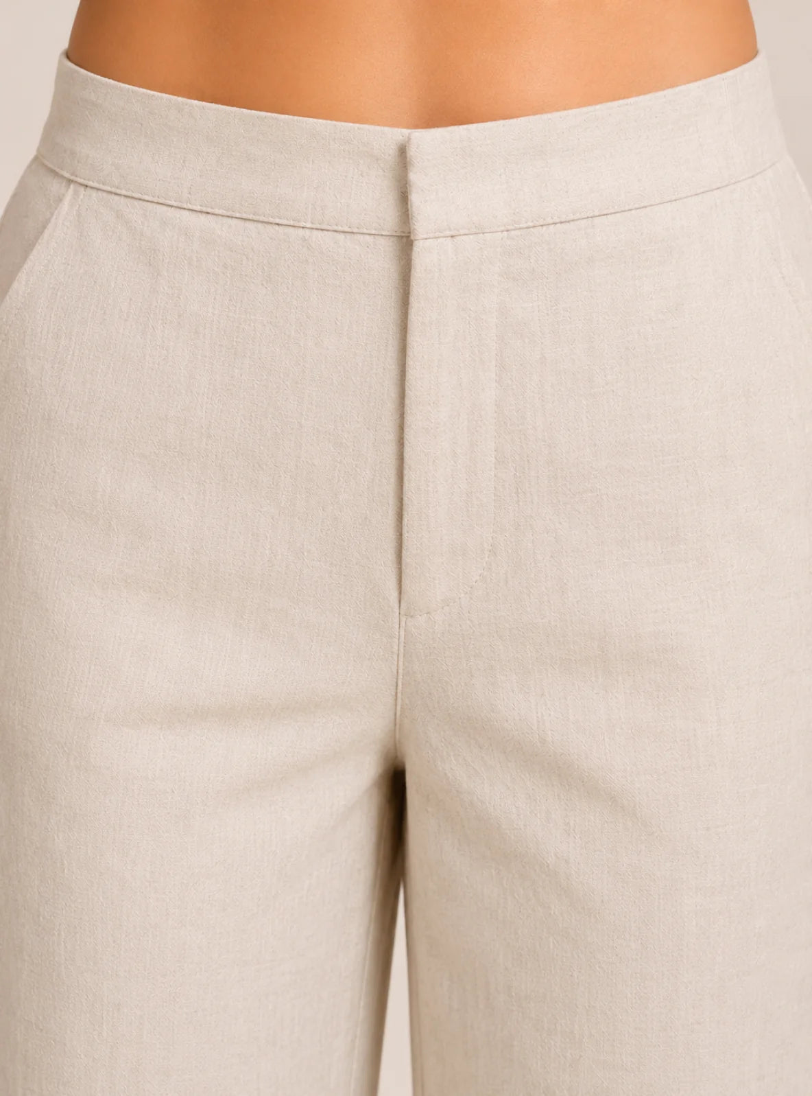 Off White Cotton Linen Relaxed Fit Pants