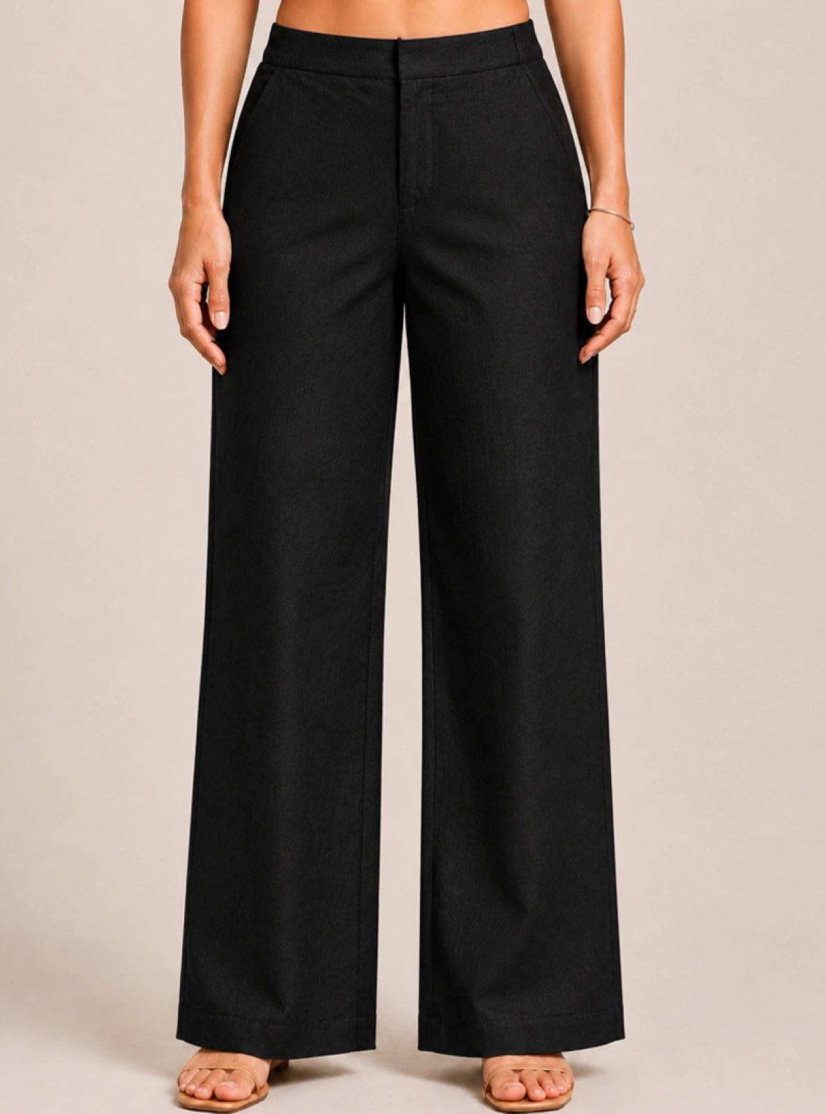 Black Cotton Linen Relaxed Fit Pants