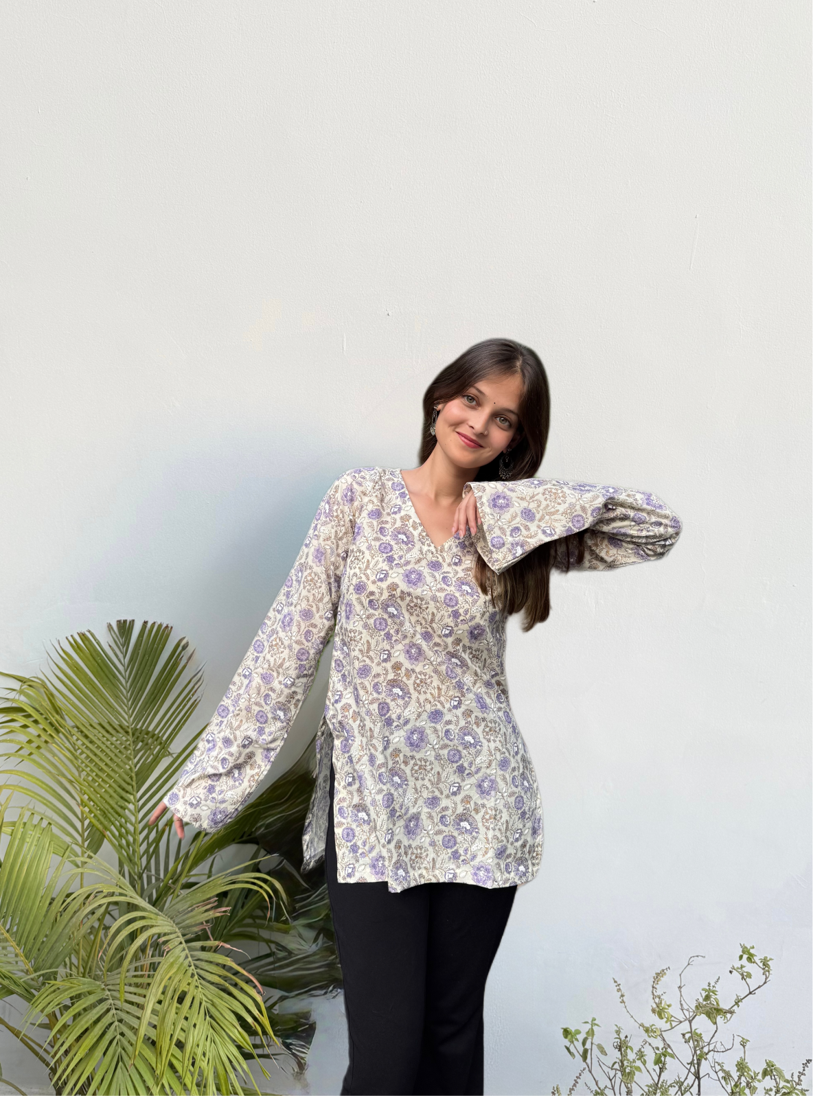 Jamun Bell Sleeves Kurti by Evara