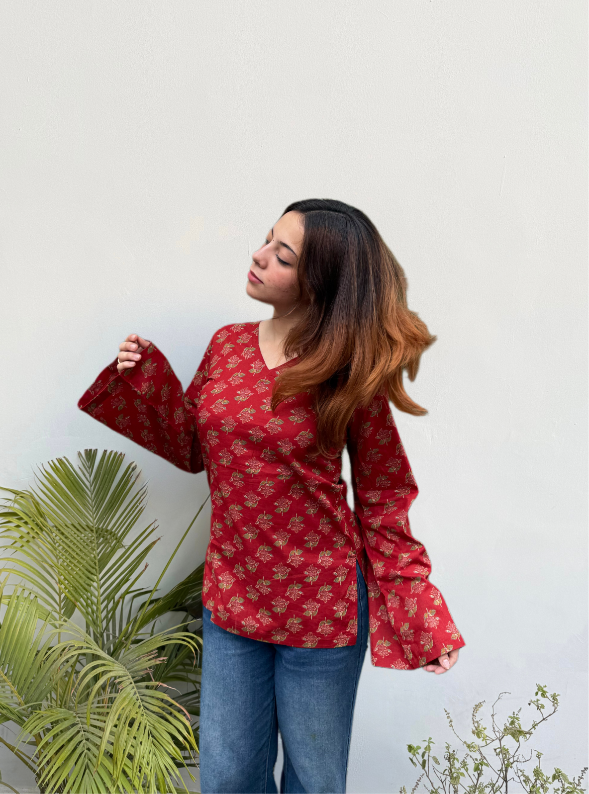 Ruby Ras Bell Sleeves Kurti by Evara
