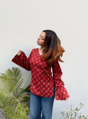 Ruby Ras Bell Sleeves Kurti by Evara