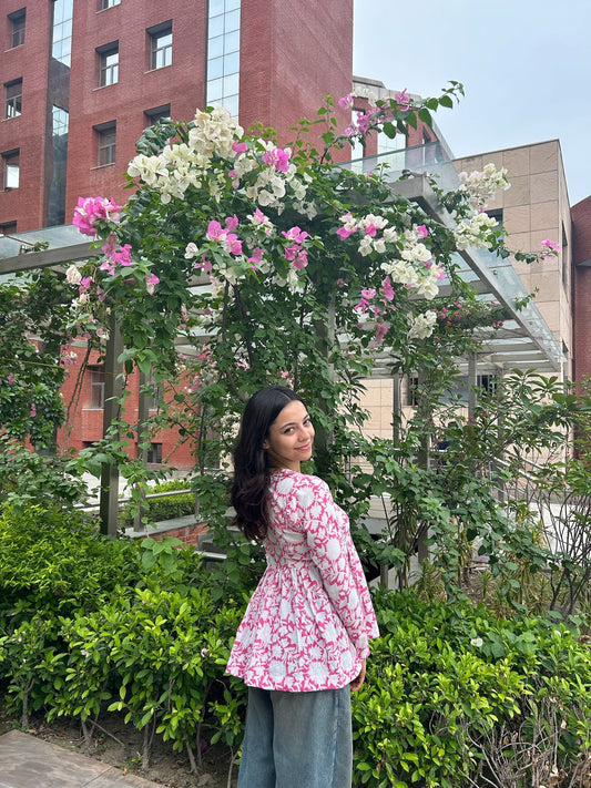 Pink Lotus Flared Kurti - Evara