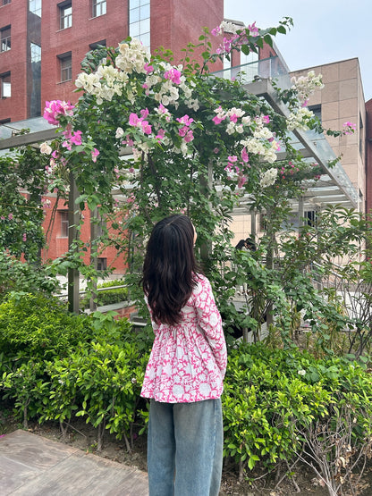 Pink Lotus Flared Kurti - Evara