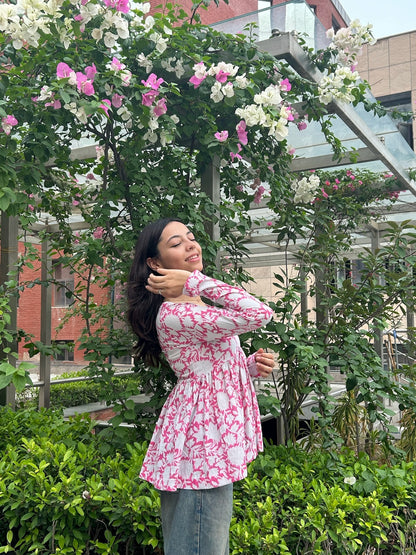 Pink Lotus Flared Kurti - Evara